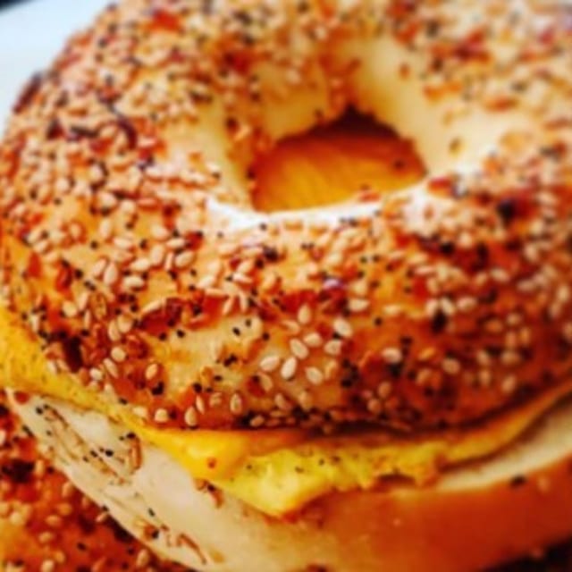 Egg, Cheese on Bagel with Hash Brown.